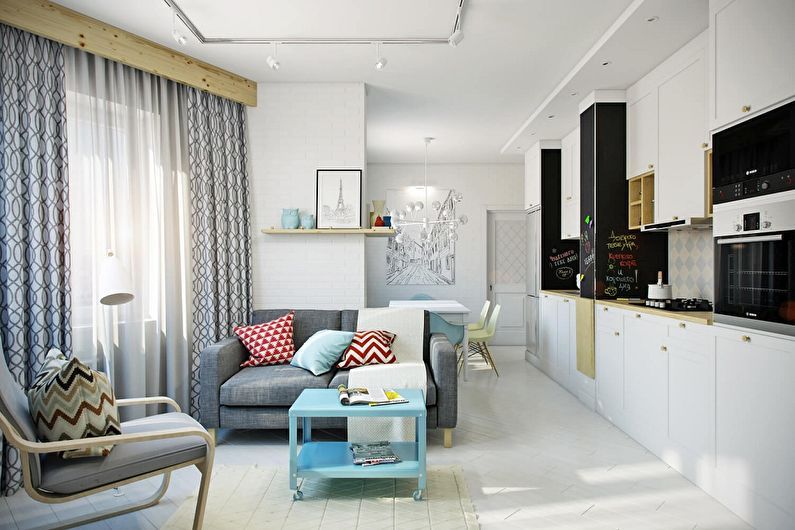 Дизайн квартиры-студии - отделка потолка