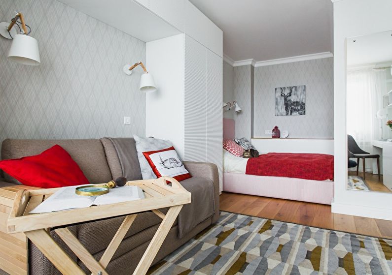 Совмещение маленькой спальни с гостиной - дизайн фото