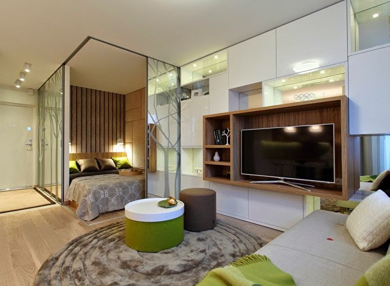 Совмещение маленькой спальни с гостиной - дизайн фото