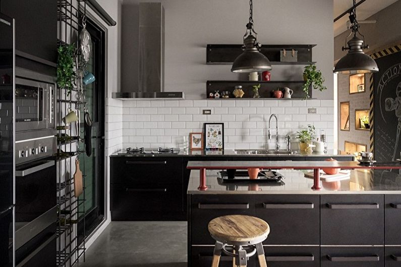 Черная кухня в стиле лофт - Дизайн интерьера