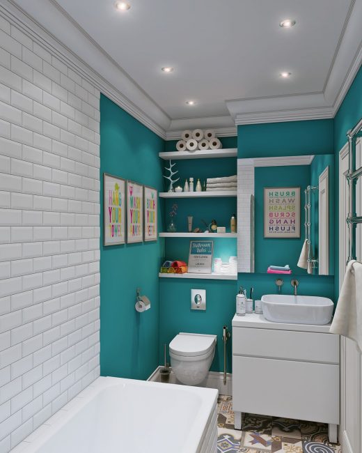 Скандинавский дизайн в ванной комнате и изумрудно-белых цветах