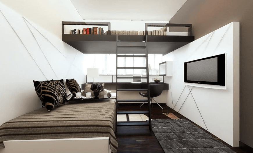Двухъярусная кровать в интерьере однокомнатной квартиры