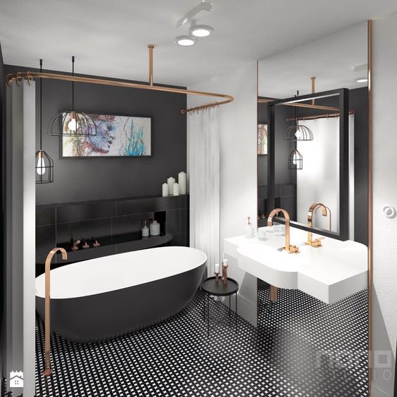 Черно-белая ванная комната: 120+ фото примеров стильных дизайнов